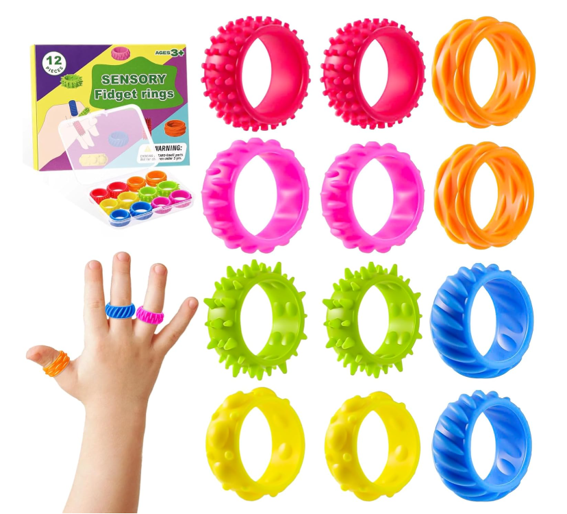 12 Stück Fidget Ring Set aus Silikon - Sensorische Spielzeuge für Kinder ab 6 Jahren